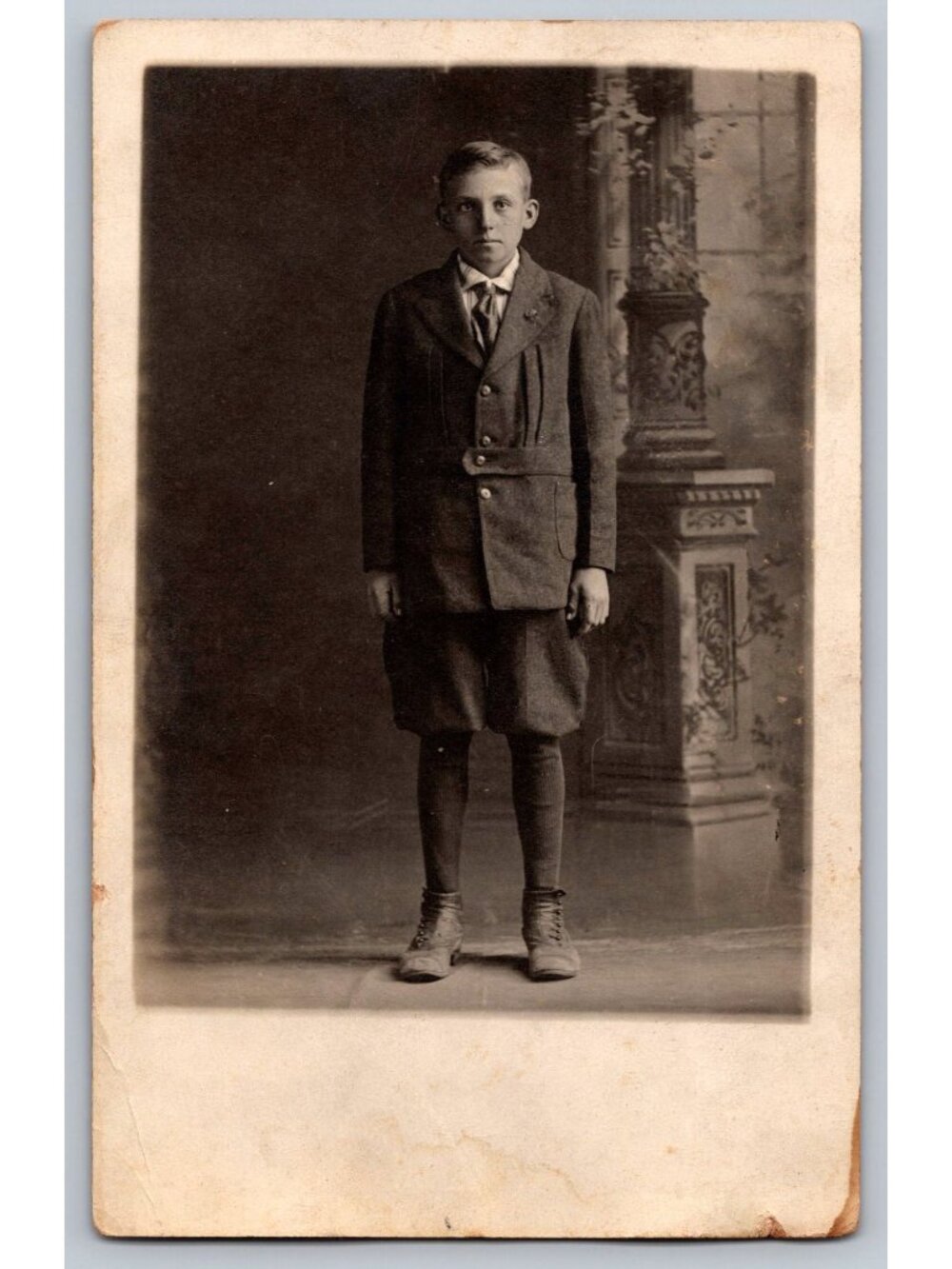 Antique RPPC Postcard Boy Harley D Prior Norfolk Suit Knickers Cyko 1910s Photo